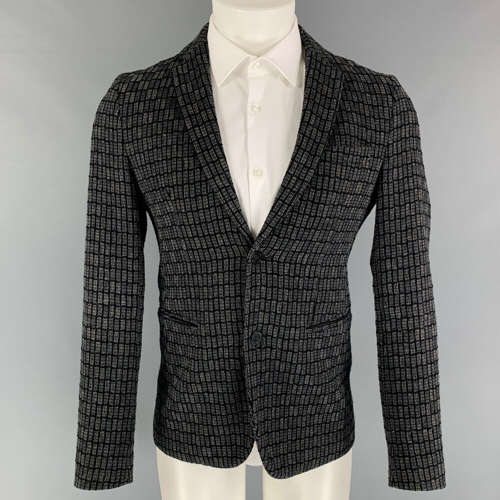 EMPORIO ARMANI Size 34 Grey Black Knitted Wool Blend Sport Coat